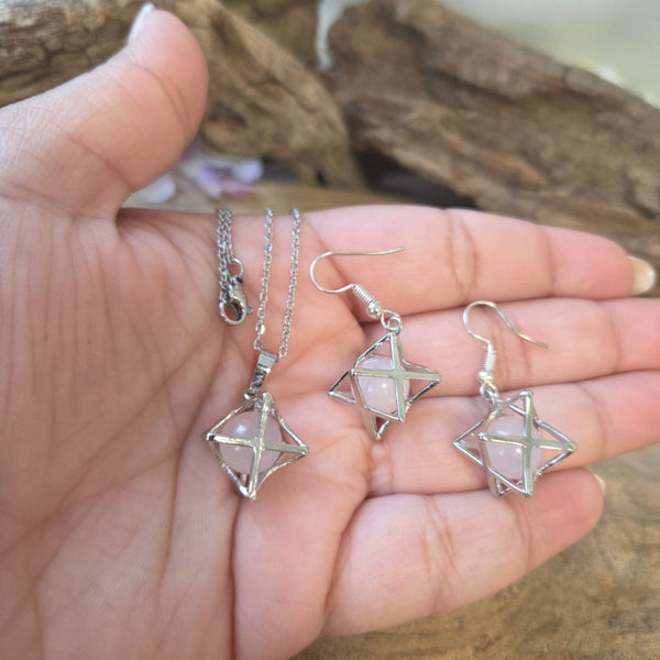 Merkabah sieraden set Rozenkwarts