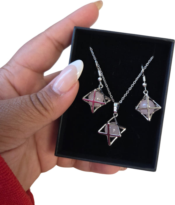 Merkabah sieraden set Rozenkwarts