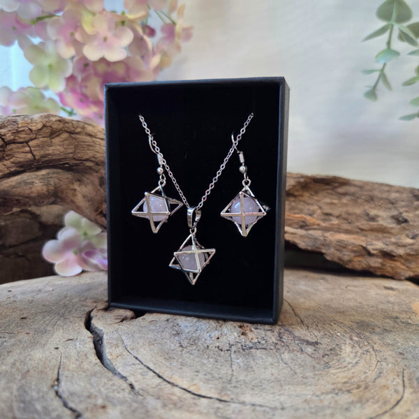Merkabah sieraden set Rozenkwarts