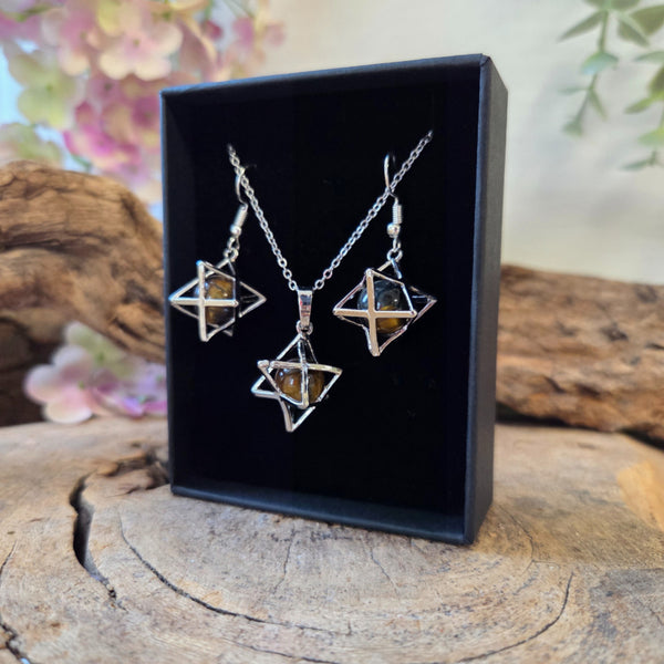 Merkabah sieraden set Tijgeroog