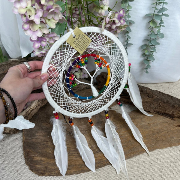 Dromenvanger Tree of Life Rainbow & White - Regenboog Kralen - 22cm