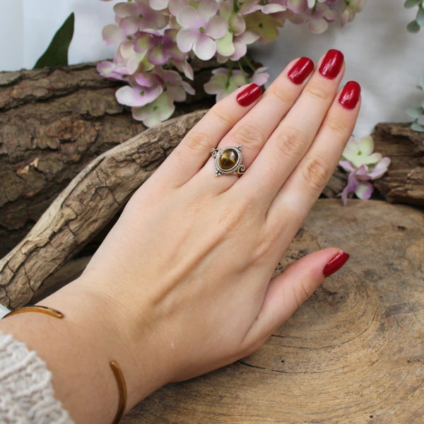 Tijgeroog boho ring zilver nr.12 - maat 16