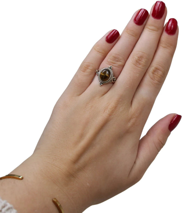 Tijgeroog boho ring zilver nr.12 - maat 16