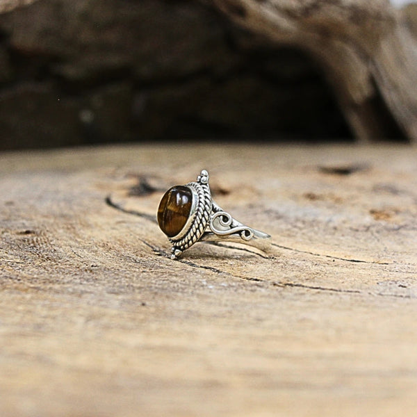 Tijgeroog boho ring zilver nr.12 - maat 16
