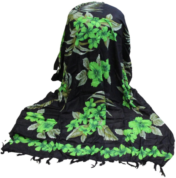 Om Namaste Sarong - 641 - Groene Bloemen op Zwart