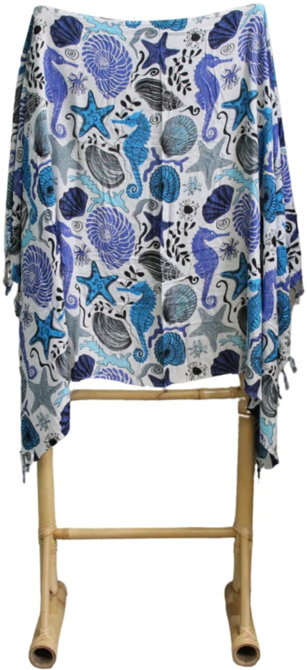 Om Namaste Sarong - 650 - Schelpen - Blauw op Wit