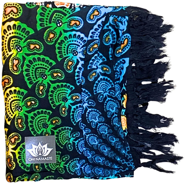 Om Namaste Sarong - 652 - Mandala - groen & geel op zwart