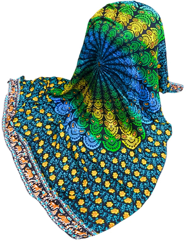 Om Namaste Sarong - 652 - Mandala - groen & geel op zwart