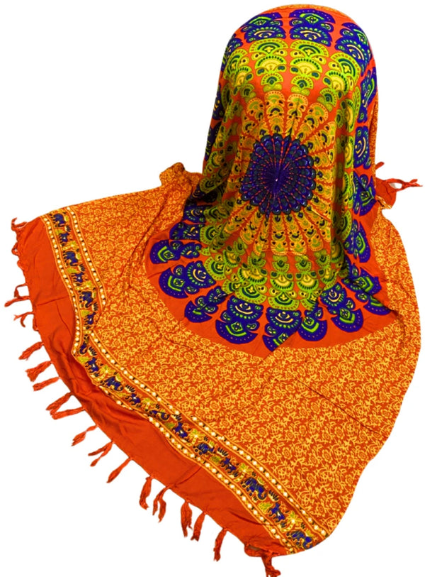 Om Namaste Sarong - 655 - Mandala - groen & blauw op oranje