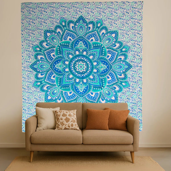 Grand Foulard 506 - Mandala - Blauw op wit
