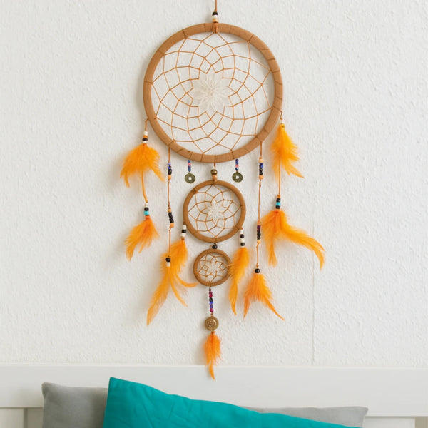Dromenvanger - 22 cm - Bruin/oranje - 3 ringen met geluksmuntjes