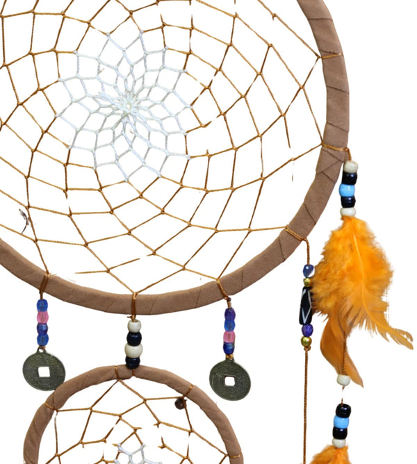 Dromenvanger - 22 cm - Bruin/oranje - 3 ringen met geluksmuntjes