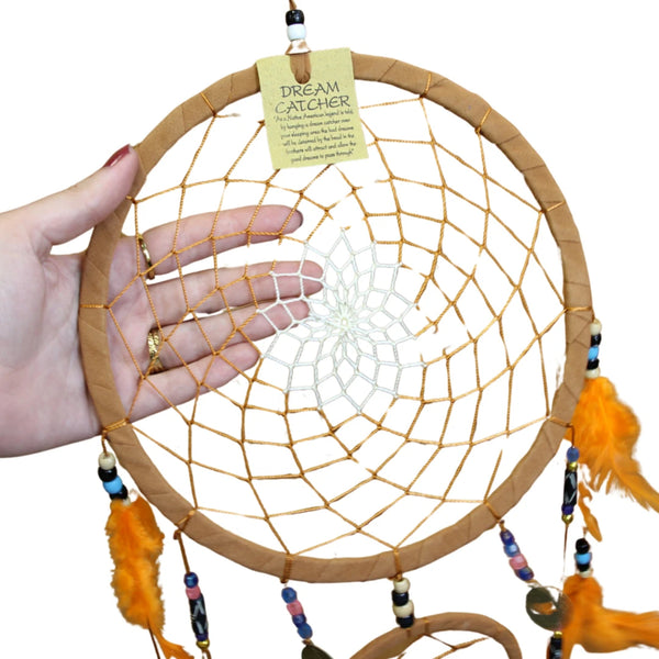 Dromenvanger - 22 cm - Bruin/oranje - 3 ringen met geluksmuntjes