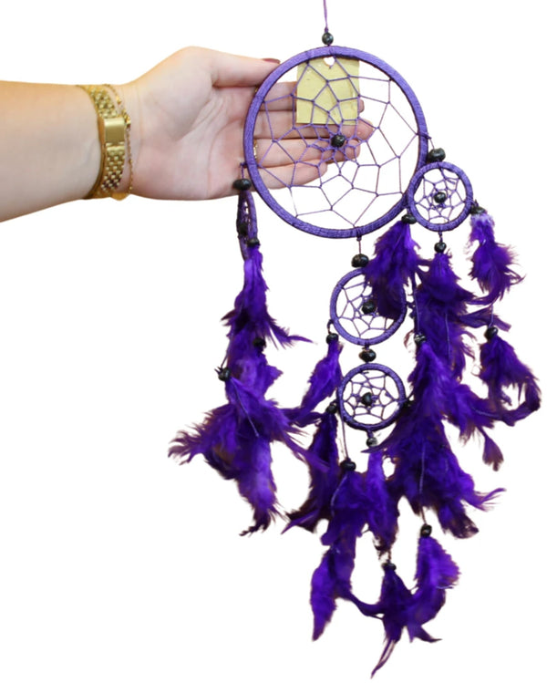 Dromenvanger- 11cm - Paars - alleen veren - 5 ringen