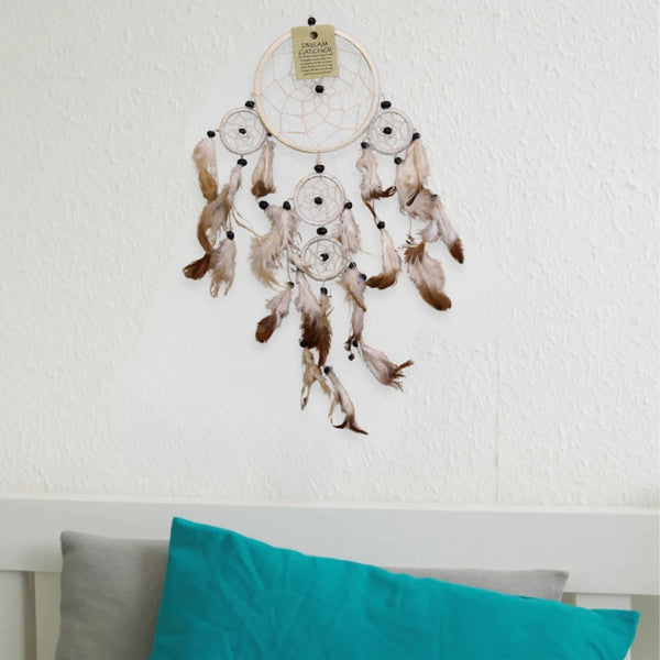 Dromenvanger - 11cm - Creme - alleen veren - 5 ringen
