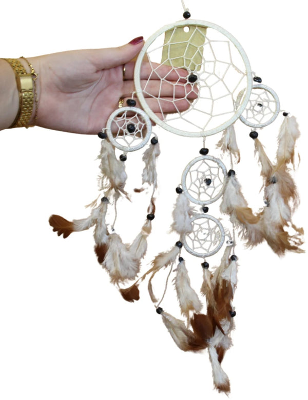 Dromenvanger - 11cm - Creme - alleen veren - 5 ringen