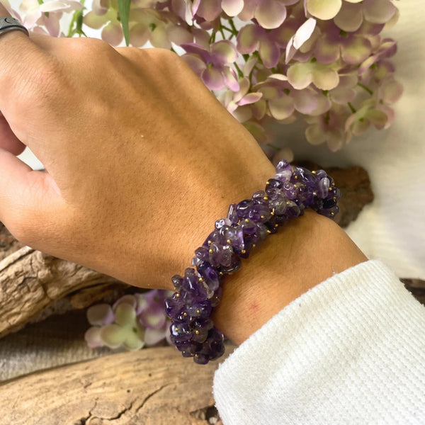 Amethist splitarmband cluster met sluiting
