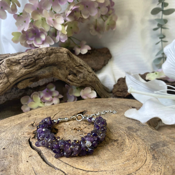 Amethist splitarmband cluster met sluiting