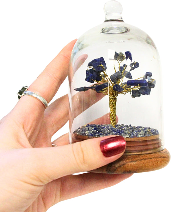 Lapis Lazuli edelsteen boompje onder glazen stolp