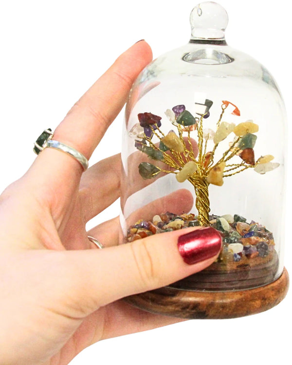 Chakra edelsteen boompje onder glazen stolp