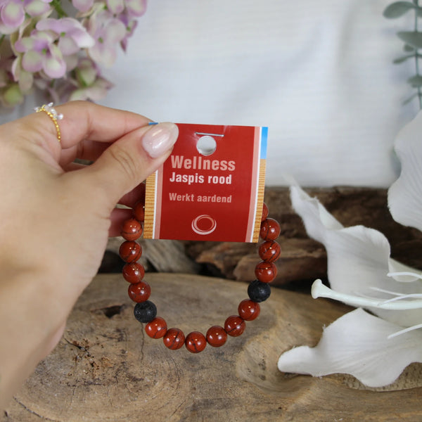 Jaspis rood powerbead mannen armband + kaart 21 cm