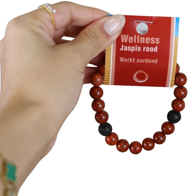 Jaspis rood powerbead mannen armband + kaart 21 cm