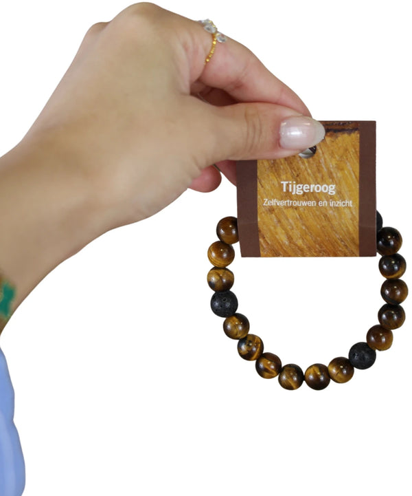 Tijgeroog powerbead mannen armband + kaart 21 cm