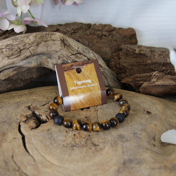 Tijgeroog powerbead mannen armband + kaart 21 cm