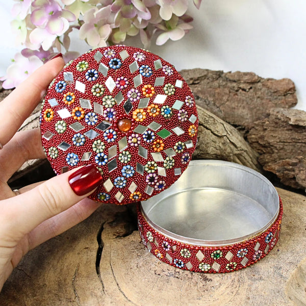 Glitter doosje 90 mm rood