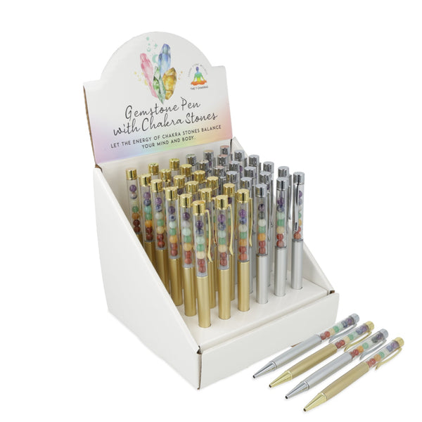 Edelsteen Gevulde Pennen Chakra Set 36 Stuks Displaydoos 23x23x17 cm