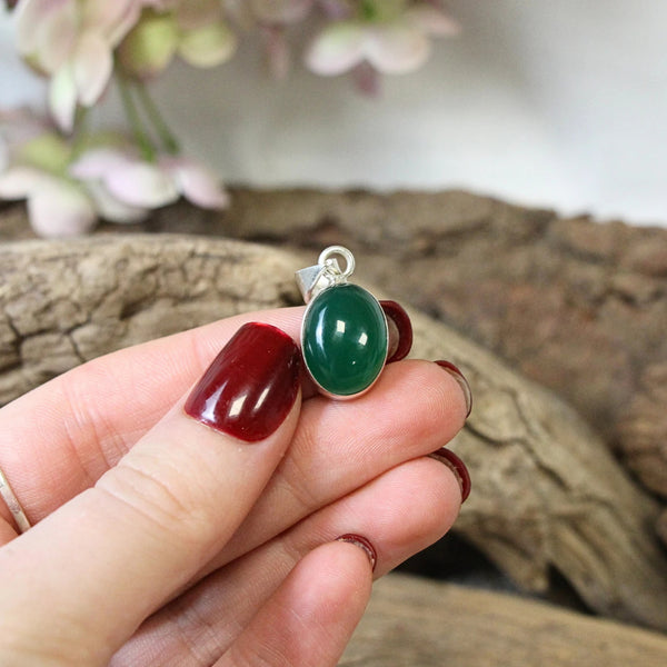 Onyx groen zilveren hanger ovaal
