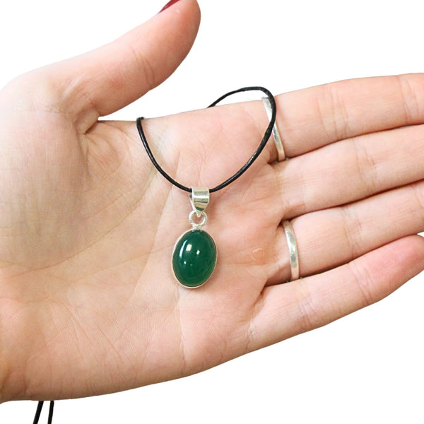 Onyx groen zilveren hanger ovaal