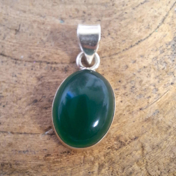 Onyx groen zilveren hanger ovaal