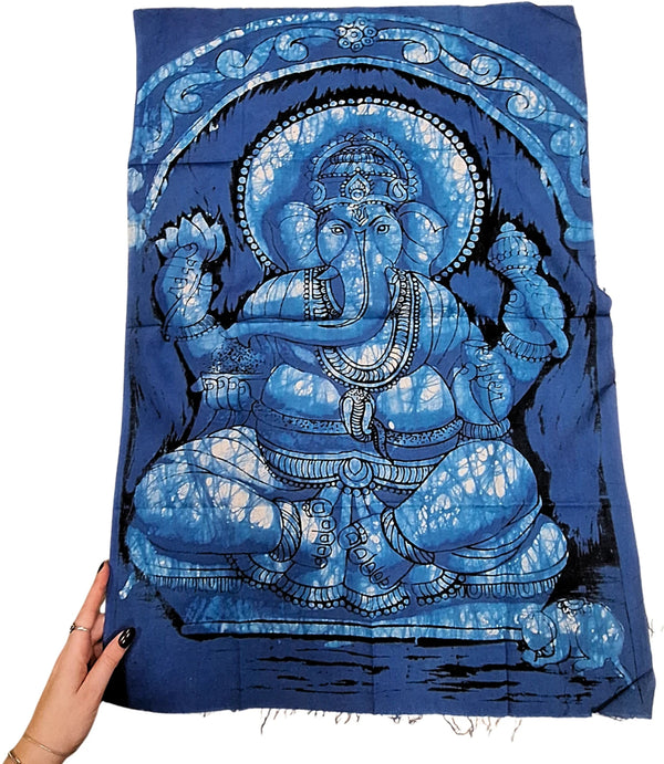 Batik doek met Ganesha - wandkleed 55x85cm blauw
