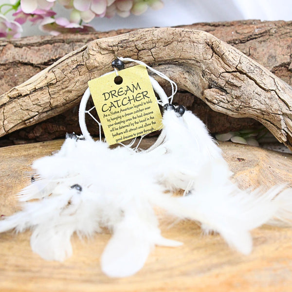 Dromenvanger - 6cm - witte veren - Dreamcatcher