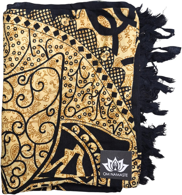 Sarong - 022 - Olifant beige op zwart van Om Namaste - Pareo Saunadoek Wikkeljurk