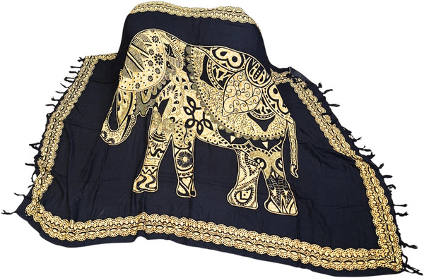 Sarong - 022 - Olifant beige op zwart van Om Namaste - Pareo Saunadoek Wikkeljurk