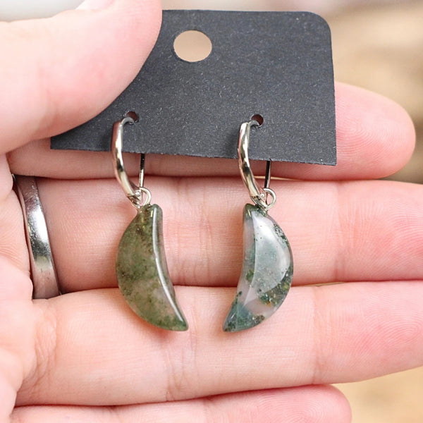 Agaat Mos Maan oorbellen - fashion jewelry