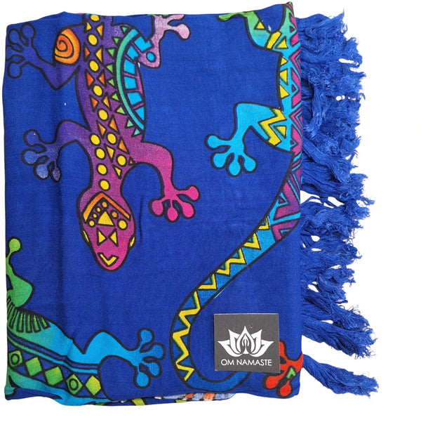 Om Namaste Sarong - 667 - Gekko's op blauw