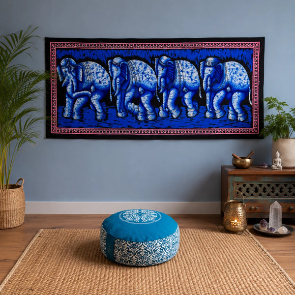 Olifanten Doek - Blauw - wandkleed 115 cm x54 cm - Blauw