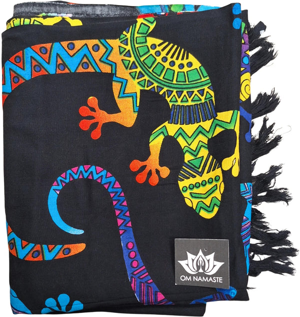 Om Namaste Sarong - 668 - Gekko's op zwart