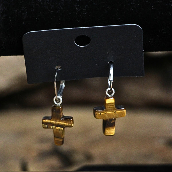 Tijgeroog kruis oorbellen - fashion jewelry