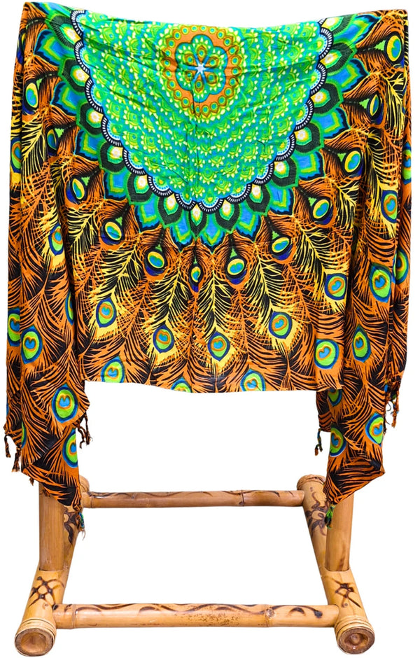 Om Namaste Sarong - 661 - Pauw Mandala - oranje & groen