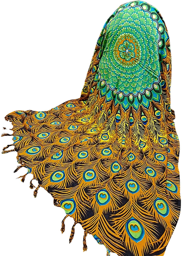 Om Namaste Sarong - 661 - Pauw Mandala - oranje & groen