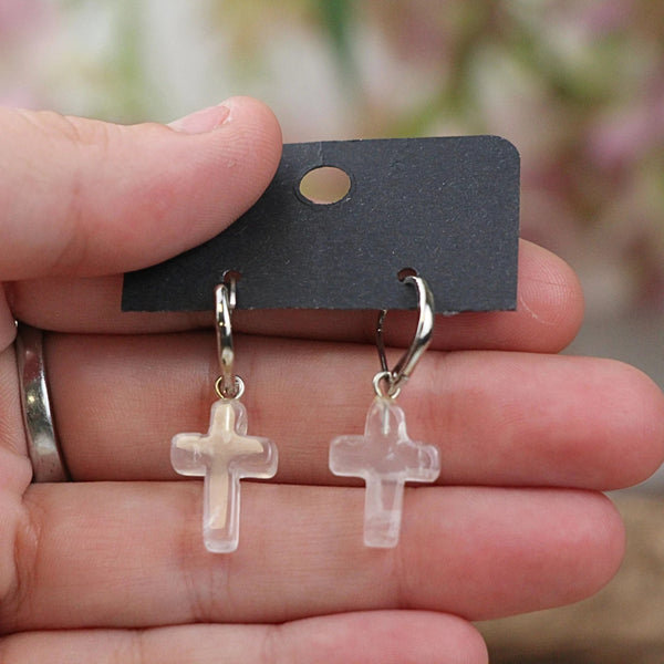 Bergkristal kruis oorbellen - fashion jewelry