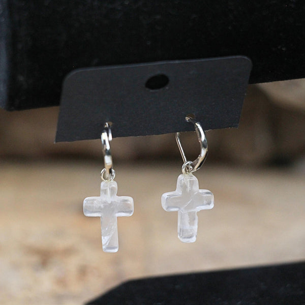 Bergkristal kruis oorbellen - fashion jewelry