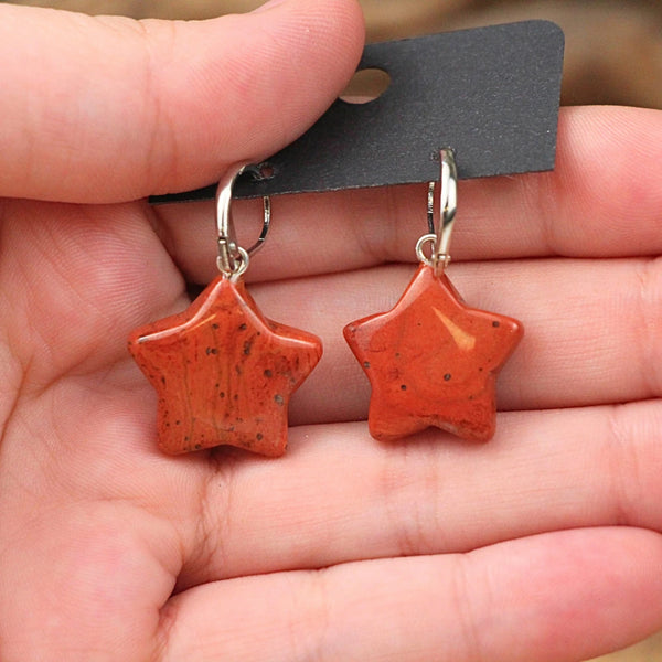 Jaspis rood ster oorbellen - fashion jewelry
