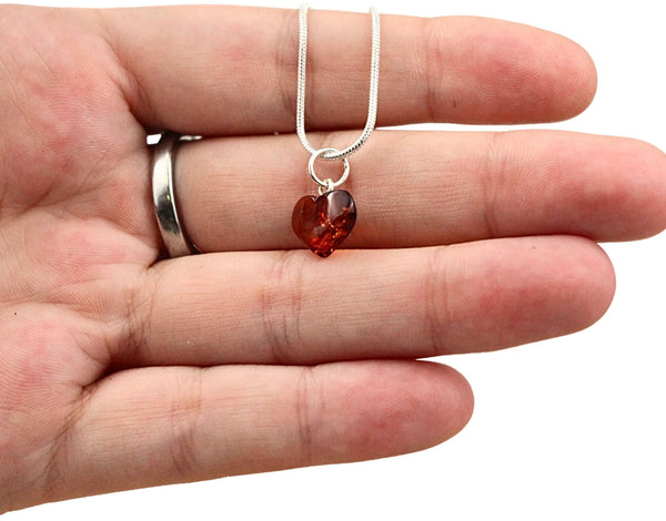 Barnsteen hart hanger mini (Amber) met 925 sterling zilveren hanger