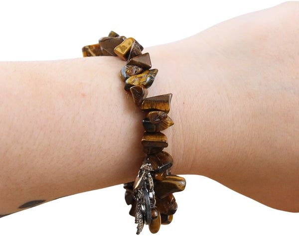 Split armband Tijgeroog met bedels