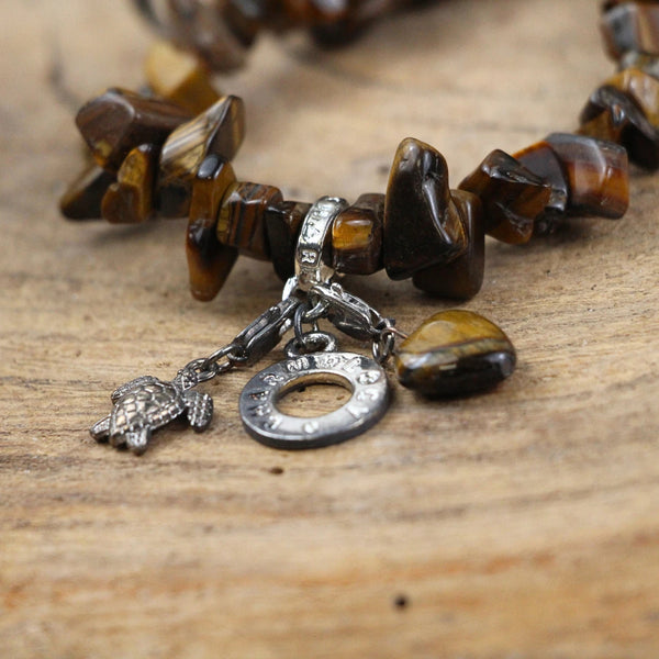 Split armband Tijgeroog met bedels